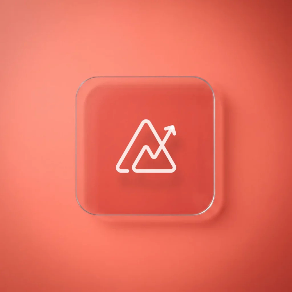 Logo di Zoho Analytics inciso su una tessera di vetro appoggiata su fondo corallo