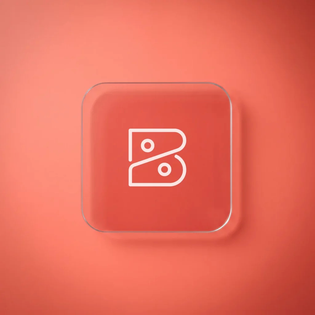 Logo di Zoho Books inciso su una tessera di vetro appoggiata su fondo corallo