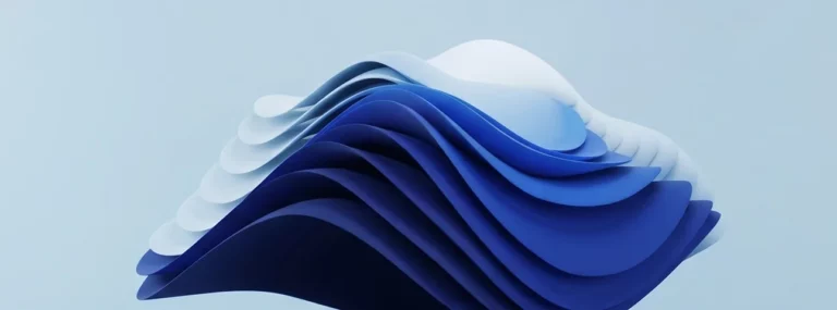 Illustrazione astratta di strati blu sovrapposti che si compongono in un'unica forma, come le app di Zoho CRM Plus
