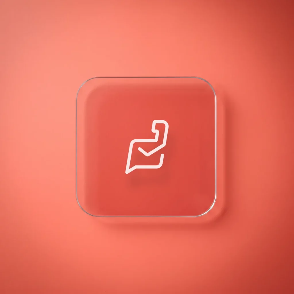 Logo di Zoho Desk inciso su una tessera di vetro appoggiata su fondo corallo