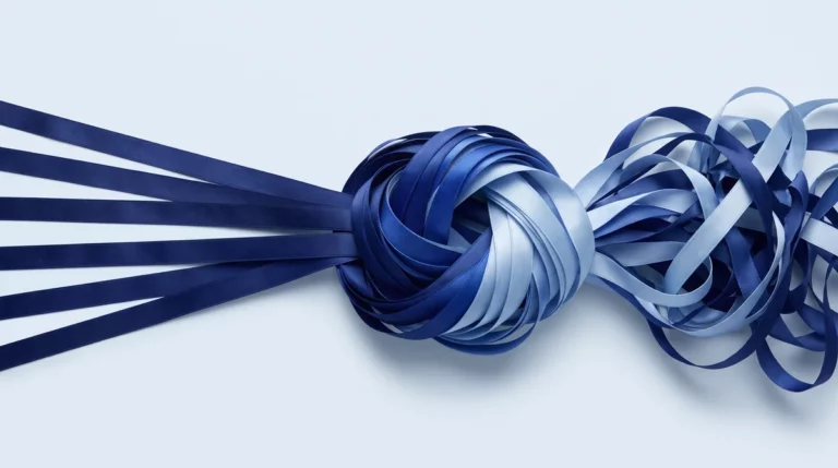 Nastri blu annodati e aggrovigliati, immagine astratta delle campagne di marketing scollegate dai dati del CRM