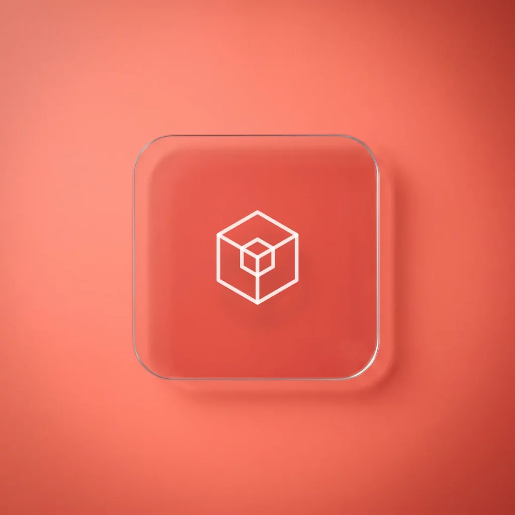 Logo di Zoho One inciso su una tessera di vetro appoggiata su fondo corallo