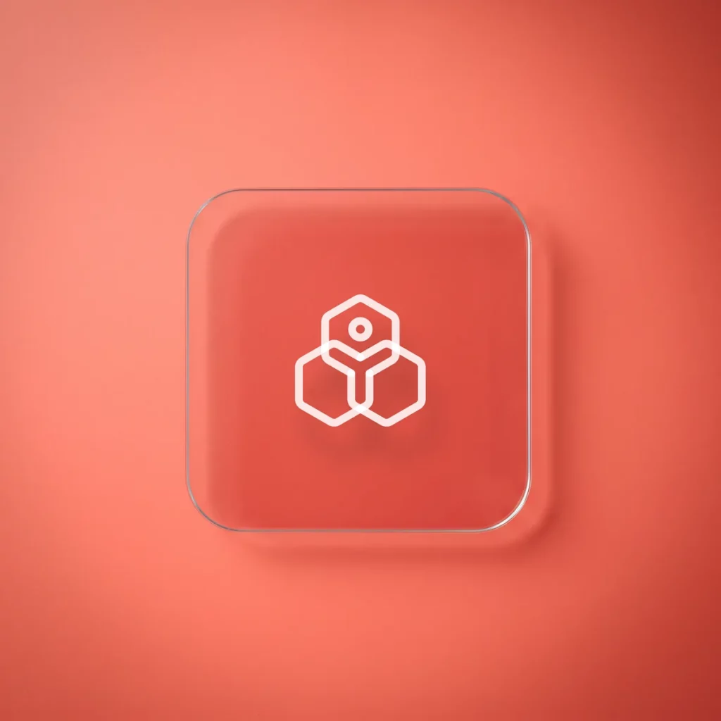 Logo di Zoho People inciso su una tessera di vetro appoggiata su fondo corallo