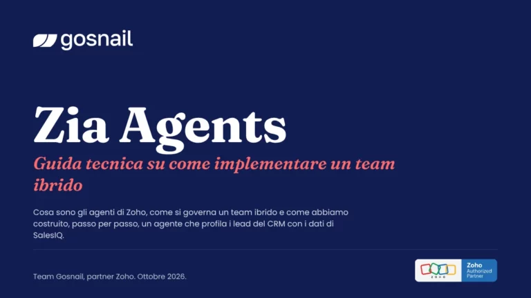 Copertina della guida tecnica Zia Agents di Gosnail, partner Zoho, su come implementare un team ibrido